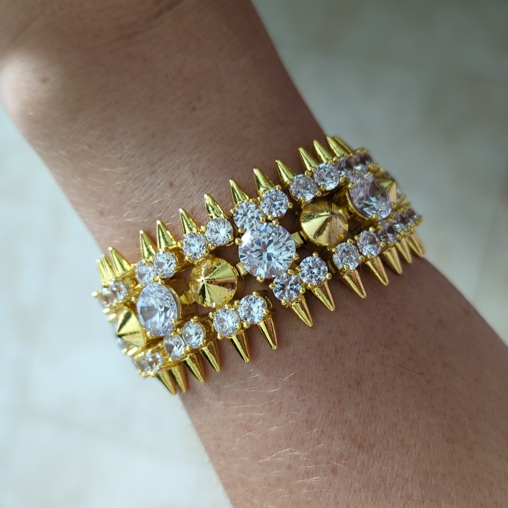 Noir Gold and Crystal "Many Spikes" Punk Bracelet